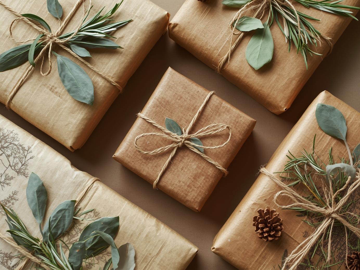 Miljövänlig presentinslagning med papper och naturmaterial