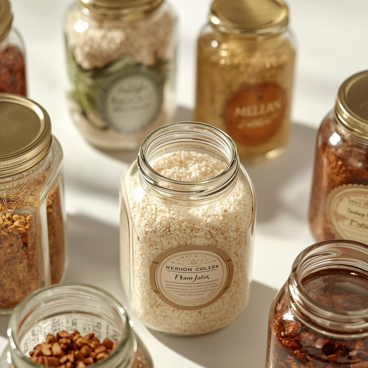 Återanvända glasburkar med etiketter